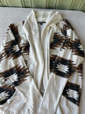 Cozy Aztec Open Front Cardigan - Cream, Brown & Black western cowgirl boho